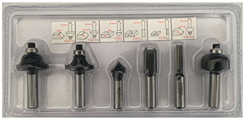 Juego de fresas (6 piezas) aptas para fresadora Einhell TC-RO 1155 E para trabajos de madera, fresado, taladrado, biselado.