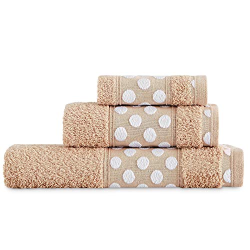 Juego de Toallas de Baño 3 Piezas Lisas. Calidad Rizo Algodon Egipcio 450 gr. Tamaños de Toallas de baño Tocador Lavabo y Ducha Sabana. Toallas baño Grandes. Cenefa Dibujo Lunares. Color Beige Juego de Toallas de Baño 3 Piezas Lisas. Calidad Rizo Algodon Egipcio 450 gr. Tamaños de Toallas de baño Tocador Lavabo y Ducha Sabana. Toallas baño Grandes. Cenefa Dibujo Lunares. Color Beige