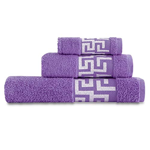 Juego de Toallas de Baño 3 Piezas Lisas. Calidad Rizo Algodon Egipcio 500 gr. Tamaños de Toallas de baño Tocador Lavabo y Ducha Sabana. Toallas baño Grandes. Cenefa Dibujo Cesar. Color Malva Juego de Toallas de Baño 3 Piezas Lisas. Calidad Rizo Algodon Egipcio 500 gr. Tamaños de Toallas de baño Tocador Lavabo y Ducha Sabana. Toallas baño Grandes. Cenefa Dibujo Cesar. Color Malva