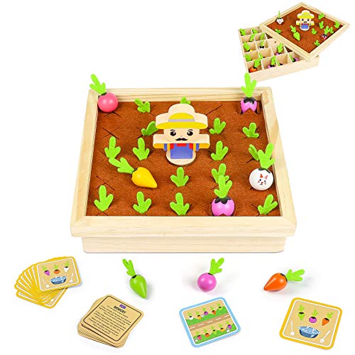 Juguetes de Madera 2 En 1 Montessori Juegos de Mesa Plantar Zanahorias y Memoria Juegos Educativos Regalos para Niños Niñas 3 4 5 6 Años
