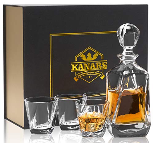 5 Piezas Caja de Regalo Calliva Von Vasos y Jarra de Whisky Martini,Coñac 650 ml Decantador de Whiskey Cristal Sin Plomo con 4 Copas de Whisky 210 ml por Cóctel
