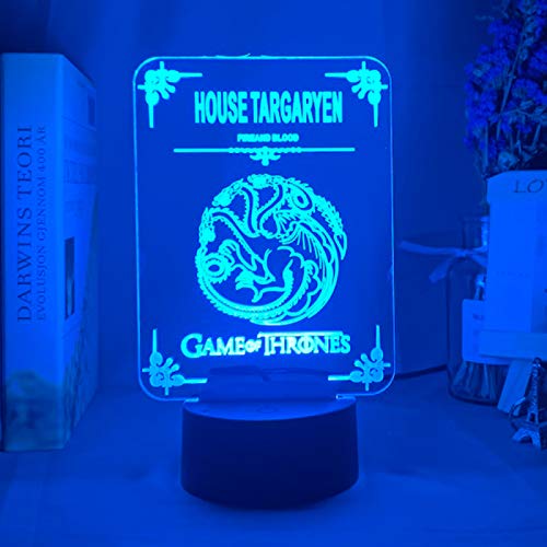 KangYD Emblemas familiares de la casa de tronos con luz nocturna LED, lámpara de ilusión 3D, A - Touch negra Base (7 colores), USB alimentado, Decoración del hogar