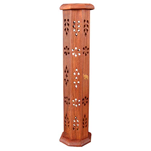 Kcnsieou - Quemador de incienso de madera tallada y duradera, con forma de torre