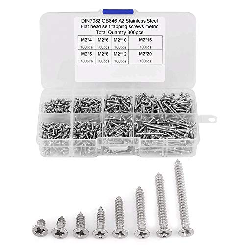 KINDPMA 800pcs Tornillos Autorroscantes M2 Tornillos de Acero Inoxidable 4-16mm Tornillos Cabeza Plana para Madera Muebles KINDPMA 800pcs Tornillos Autorroscantes M2 Tornillos de Acero Inoxidable 4-16mm Tornillos Cabeza Plana para Madera Muebles