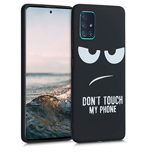 kwmobile Funda Compatible con Samsung Galaxy A51 - Carcasa de TPU Don't Touch my Phone en Blanco/Negro