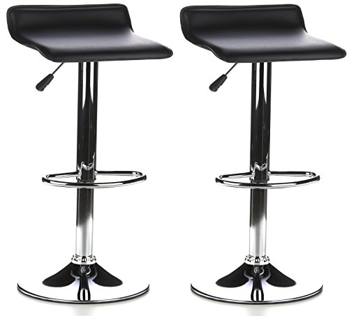 La Silla Española - Pack de dos taburetes con asiento cuadrado en color negro, en simil piel, regulable en altura 38x30x86 cm