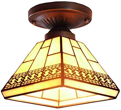 Lámpara de techo semiempotrada estilo Tiffany Lámpara de techo de cristal de color bronce antiguo para colgar iluminación de sala de estudio, balcón, pasillo o pasillo