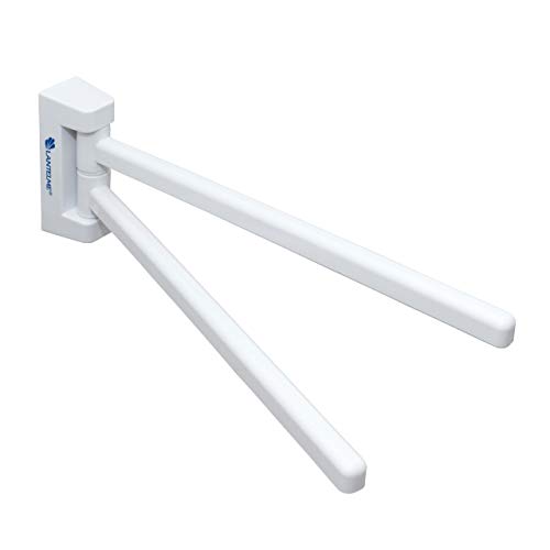 Lantelme Toallero de baño de 2 brazos toallero de plástico color blanco brazos móviles paralelos 4555