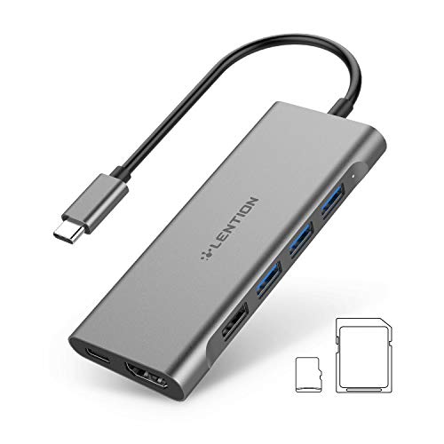 lention Hub USB-C multipuerto con 4K HDMI, 4 USB 3.0, Lector de Tarjetas, Adaptador de Carga Tipo C Compatible MacBook Pro 13/15 (Thunderbolt 3), MacBook Air 2018, DELL, Surface, más (Gris Espacial)