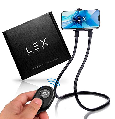LEX STORE Soporte móvil para teléfono, Flexible Cuello de Cisne, Universal para iPhone, Samsung, Huawei, Sony, xiaomi y mas, para la Cama, para el Coche, con Controlador bluetooht.
