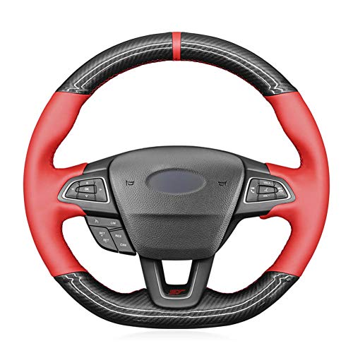 LYSHUI Red Leather PU Carbon Steering Wheel Cover,For Ford Focus (RS | ST | ST-Line) Kuga (ST-Line) Ecosport (ST-Line