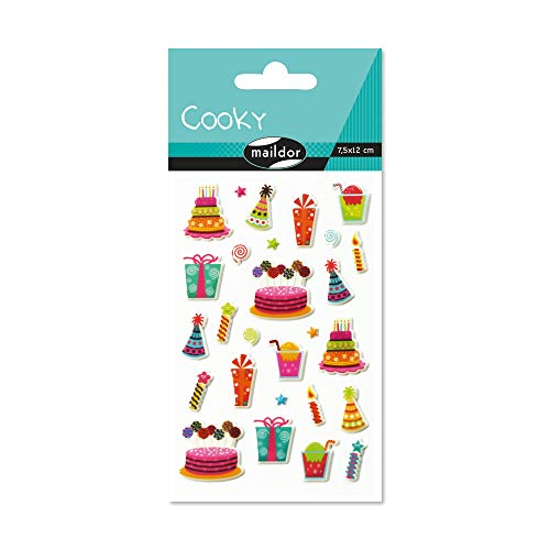 Maildor 560516C Cooky Sticker Sheet, Birthday - Birthday Hats & Presents 17.5x9x0.1 cm