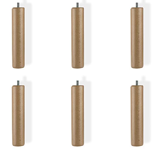 marckonfort Pack 6 Patas cilíndricas de Madera Maciza para SOMIER o Base TAPIZADA con Rosca. Altura 25cm. Color Natural, Madera de Haya marckonfort Pack 6 Patas cilíndricas de Madera Maciza para SOMIER o Base TAPIZADA con Rosca. Altura 25cm. Color Natural, Madera de Haya