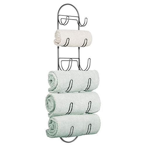 mDesign Toalleros de baño para montaje en pared – Estantes para toallas de metal – Elegante accesorio para el baño – Repisa para toallas ideal para el aseo de invitados – color gris grafito