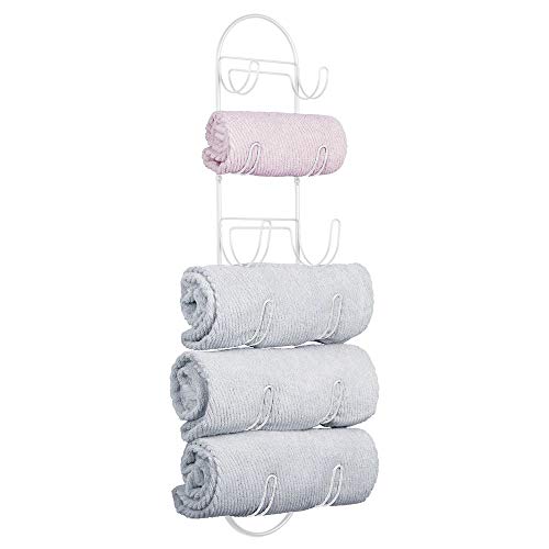 mDesign Toalleros de baño para montaje en pared – Estantes para toallas de metal – Elegante accesorio para el baño – Repisa para toallas ideal para el aseo de invitados – blanco