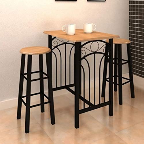 Mesa de comedor con 2 sillas | Mesa de bar con taburetes mueble bar para casa muebles de madera y acero, marrón