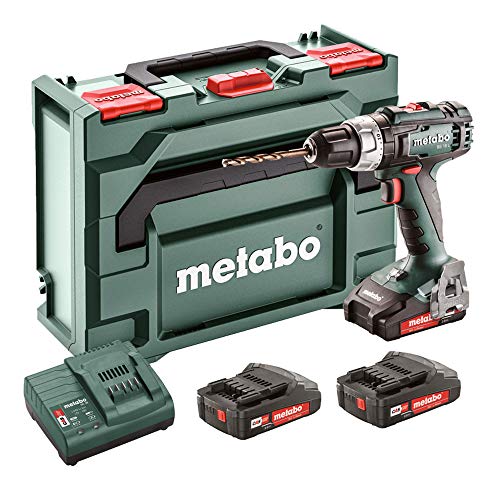 Metabo 602321540 602321540-Taladro Atornillador a bateria 18V / 3X 2, Li-Ion BS 18 L-portabrocas 13 mm con maletín, 18 V, Akkubohrschrauber, 3 x 2,0 AH Akku Set, 200 W