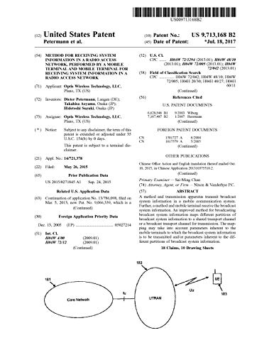 Method for receiving system information in a radio access network, performed by a mobile terminal and mobile terminal for receiving system information ... United States Patent 9 (English Edition)
