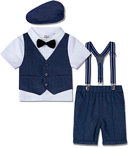 mintgreen Traje Niño Conjunto Gentleman Bebé Camisa Boda con Boina, Azul Real, 1-2 años (Tamaño del Fabricante: 90)