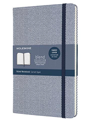 Moleskine - Cuaderno Blend Collection, Cuaderno con Hojas de Rayas, Tapa Dura de Tela con Motivo de Espigas y Cierre Elástico, Tamaño Grande 13 x 21 cm, Color Azul, 240 páginas