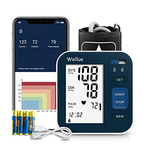 Monitor de presión arterial Bluetooth en la parte superior del brazo con Smart App, Monitor de presión arterial automático digital con manguito grande de 9-16 pulgadas, 2 * 120 de memoria