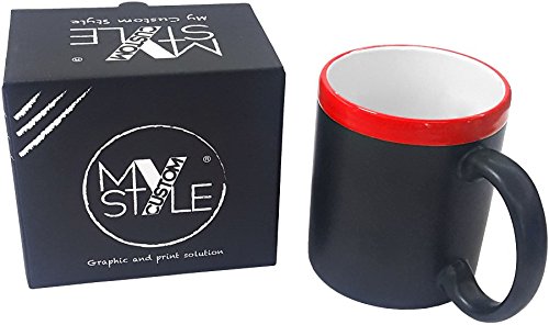 My Custom Style® Taza de Pizarra con Borde de cerámica roja. PRESTIGIOSO Estuche DE Regalo Y Pizarra Incluido EN EL Precio.