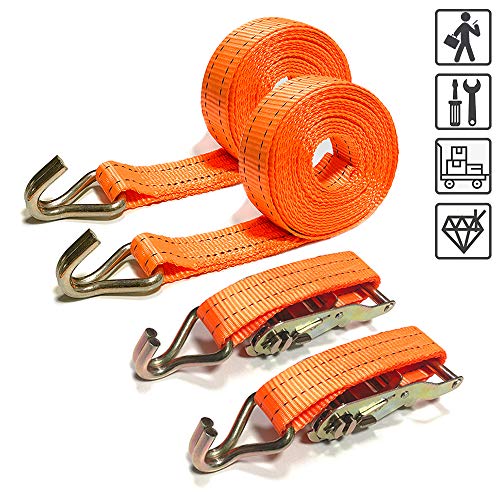 NAIZY - Correas de amarre con trinquete y 2 hebras, 6 m de largo, 38 mm de ancho con capacidad de 2000 kg para profesionales y transporte privado [Juego de 2 unidades), color naranja