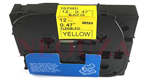 NEOUZA Compatible for Brother P-touch TZe Tz Black on Yellow label tape 6mm 9mm 12mm 18mm 24mm 36mm all size（TZe-Fx631 12mm Flexible）