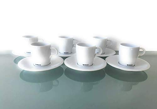 Nespresso Lungo - Juego de 6 tazas, platillos y cucharas de porcelana, diseño clásico