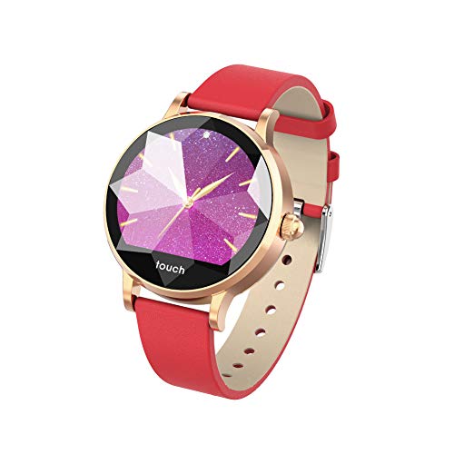No/Brand Reloj inteligente para mujer con pantalla táctil redonda IP68, resistente al agua, elegante híbrido, reloj inteligente con analógico, aplicaciones deportivas y datos de salud (rojo)