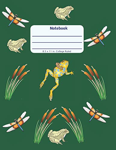Notebook: Frog and Dragonfly - Large Notebook - Lined Pages in a Big Format with College Ruled Lines and a Soft Cover Paperback (Nature Fun Series)