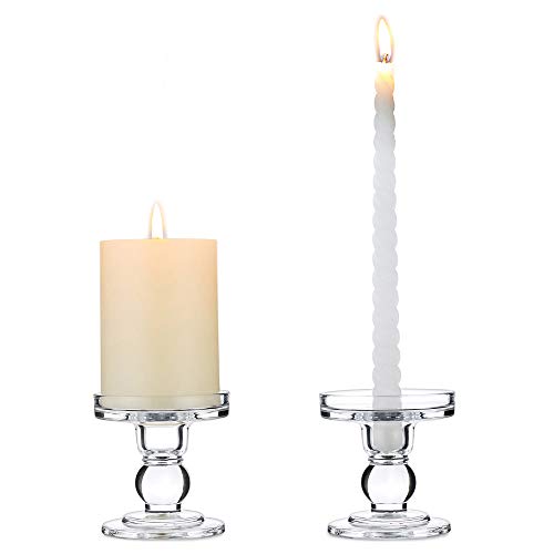 Nuptio 2 Piezas De Vidrio, Forma Cónica Y Soporte para Candelas De Pilares, 8 Cm De Altura, Candelero De Cristal para Velas, para La Mesa De Bodas Y Comedores, Centros De Decoración del Hogar