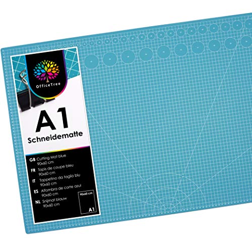 OfficeTree® Set de Estera para Corte - 90x60 cm (A1) Azul - Cuadrícula y Marcas en Ambos Lados para un Corte Profesional - PVC reciblable con 5 Capas superpuestas - Superficie autorregenerable OfficeTree® Set de Estera para Corte - 90x60 cm (A1) Azul - Cuadrícula y Marcas en Ambos Lados para un Corte Profesional - PVC reciblable con 5 Capas superpuestas - Superficie autorregenerable