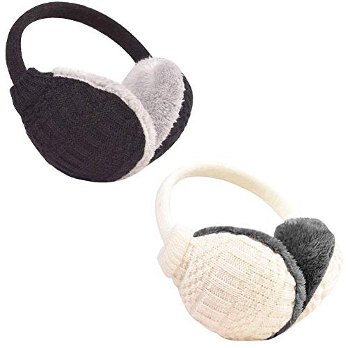 Orejeras de Invierno Unisex, cálidas, para Hombre Mujer, Cálido Tejido De Punto Cubierta Orejeras De Peluche Suave para El Exterior 2x Orejeras(Negro, Blanco)