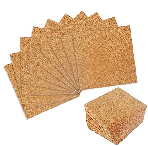 Paquete de 50 hojas de corcho autoadhesivas de 10 x 10 cm para posavasos, tablas de corcho, azulejos de corcho, tapete de corcho, mini tablero de corcho de pared con fuerte adhesivo