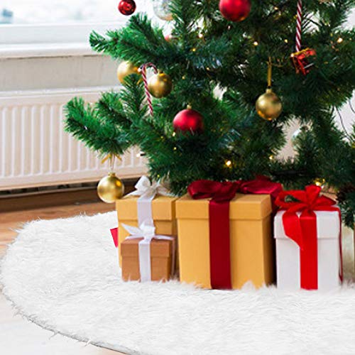 PERFETSELL Falda para Arbol de Navidad 78cm de Diametro Alfombra Arbol Navidad Falda Circular Navideña Tapete para Arbol Navideño Adornos de Falda Árbol de Piel Sintética Blanca para Arbol de Navidad