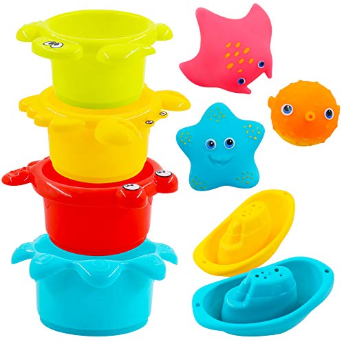 PHYLES Juguetes baño Bebe, Juguetes baño flotantes Coloridos, Juguetes bañera Bebe con 3 Animales Marinos con rociado de Agua, 2 Barcos de baño, 4 Tazas apilables PHYLES Juguetes baño Bebe, Juguetes baño flotantes Coloridos, Juguetes bañera Bebe con 3 Animales Marinos con rociado de Agua, 2 Barcos de baño, 4 Tazas apilables