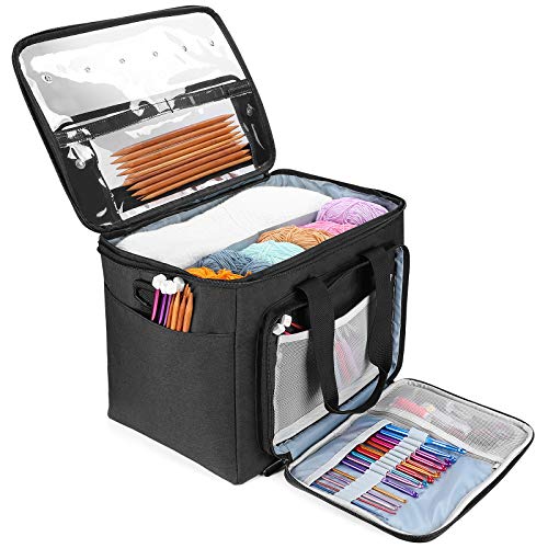 ProCase Bolsa Almacenaje Grande para Tejer (Bolsa Sola SIN Accesorios), Bolso de Gran Capacidad Sin Tapa con Divisor Interno para Guardar Hilos, Ganchillos de Crochet, Madeja, Ovillo, Agujas -Negro ProCase Bolsa Almacenaje Grande para Tejer (Bolsa Sola SIN Accesorios), Bolso de Gran Capacidad Sin Tapa con Divisor Interno para Guardar Hilos, Ganchillos de Crochet, Madeja, Ovillo, Agujas -Negro