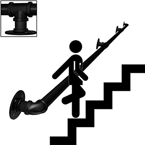 Railing,Escalera de tubo negro con 3 soportes de montaje en pared, estilo industrial retro, pasamanos de escalera antideslizante para niños mayores, escaleras interiores al aire libre,01ft/30cm