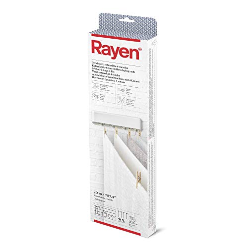 Rayen | Tendedero extensible | 4 Cuerdas Independientes | Recogido Automático de las cuerdas | 38,5 x 11,5 x 3,5 cm | Superficie de tendido 20 m