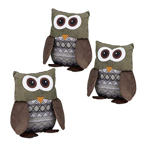 Relaxdays Pack de 3 Topes Puerta en Forma de Búho, Poliéster-Arena, Marrón, 24 x 14 x 14 cm Relaxdays Pack de 3 Topes Puerta en Forma de Búho, Poliéster-Arena, Marrón, 24 x 14 x 14 cm