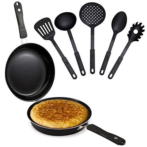Renberg Malaga Sarten Doble 24 x 9,5 cm Fabricada en Aluminio prensado con Set de 5 Utensilios de Cocina de Nylon Renberg Malaga Sarten Doble 24 x 9,5 cm Fabricada en Aluminio prensado con Set de 5 Utensilios de Cocina de Nylon