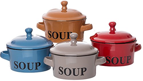 Ritzenhoff & Breker Regina - Tazas de sopa con tapa y asa (4 unidades, 460 ml), colores surtidos