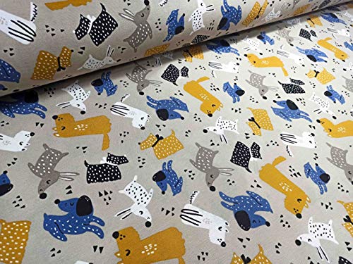 RIVERO Tejidos. Tejido de loneta con Estampado de Perros en Colores con 280 cm de Ancho. Se Vende por Metros. Ideal para la confección de Cortinas, manteles.