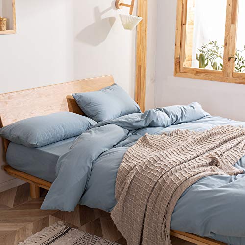 Ropa de cama azul 135 x 200 cm algodón Uni ropa de cama Juego de ropa de cama 2 piezas funda nórdica moderna juego de ropa de cama y funda de almohada 80 x 80 cm con cremallera