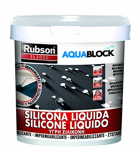Rubson Aquablock SL3000 Silicona Líquida blanca, impermeabilizante líquido para prevenir y reparar goteras y humedades, silicona elástica con tecnología Silicotec, 1 x 5 kg