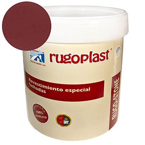 Rugoplast - Pintura revestimiento especial fachadas Rugo Stone Colores ideal para dar un toque de color a las paredes exteriores de tu casa, Rojo Teja
