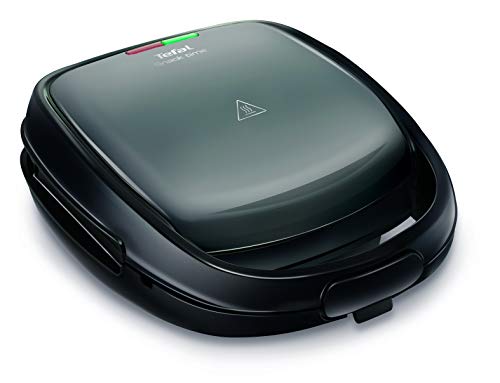 Sandwichera de Tefal SW341B Snack Time multifuncional para gofres y sándwiches. Incluye 2 placas. 700 W. Gris/Negro