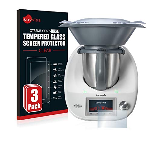 savvies Cristal Templado Compatible con Vorwerk Thermomix TM5 (3 Unidades) Protector Pantalla Vidrio Proteccion 9H Pelicula Anti-Huellas