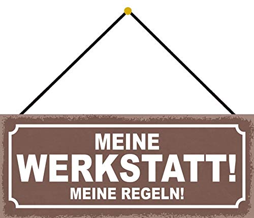 Schatzmix Cartel de metal para taller Meine Regeln 27 x 10 cm, decoración con cordón, placa de chapa, multicolor, 27 x 10 cm